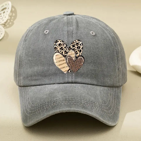Three Leopard Print Heart Print  Washed Baseball Cap