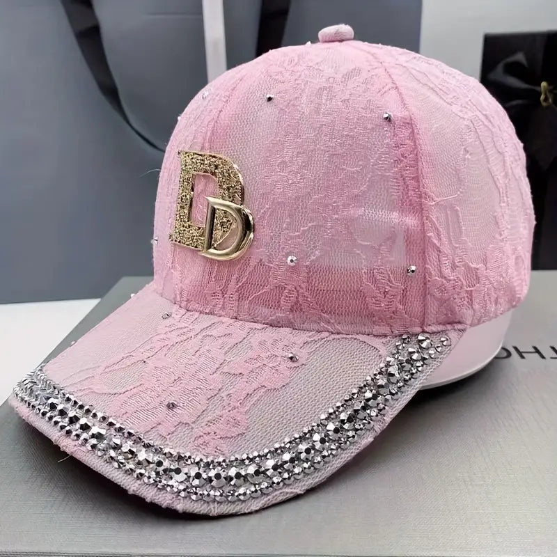 Trendy Letter "D" with Rhinestone Embellishments Baseball Cap
