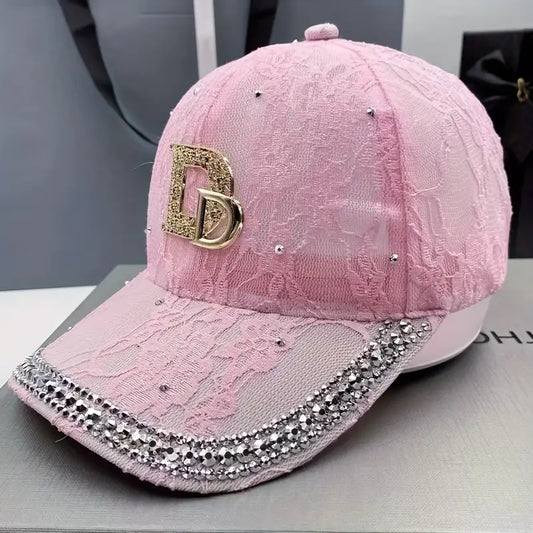 Trendy Letter "D" with Rhinestone Embellishments Baseball Cap
