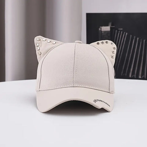 Cat Ear Baseball Cap with Rivet Accents