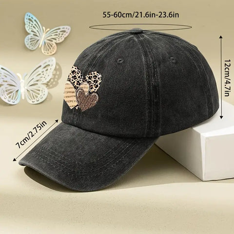 Three Leopard Print Heart Print  Washed Baseball Cap