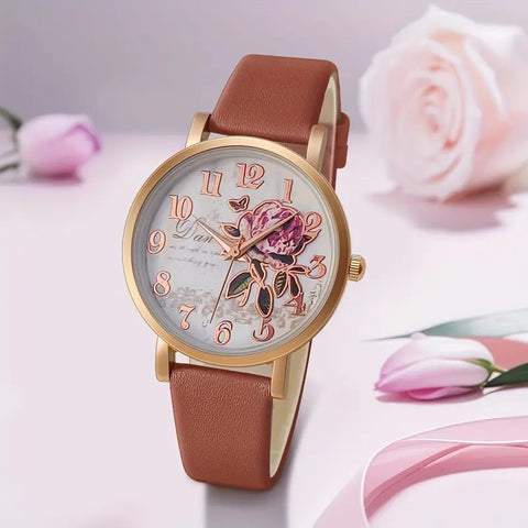 Women's Elegant Quartz Watch with Floral Design