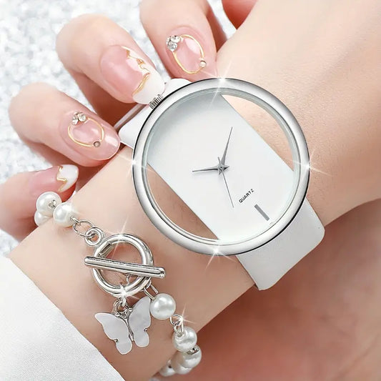 Skeleton Dial  Quartz Watch +Bracelet