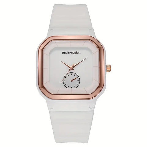 Minimalist Square Quartz Watch With Soft Flexible Plastic Strap