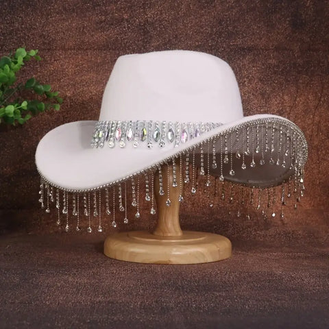 Elegant Rhinestone Tassel Cowboy Hat