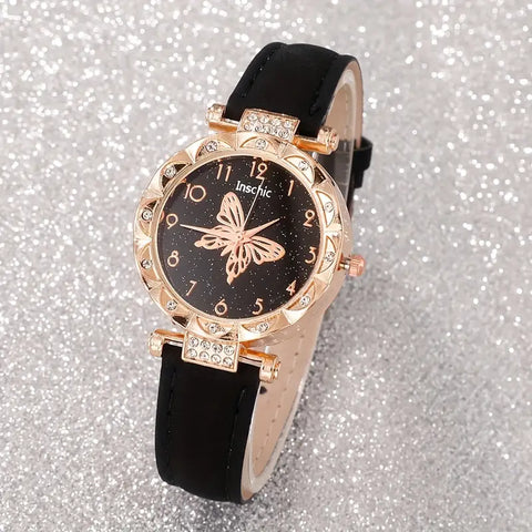 6pcs set of trendy casual quartz watches with exquisite butterfly jewelry bracelet