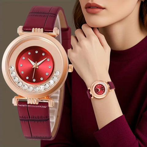 Elegant Rhinestone Quartz Watch with Sunburst Dial