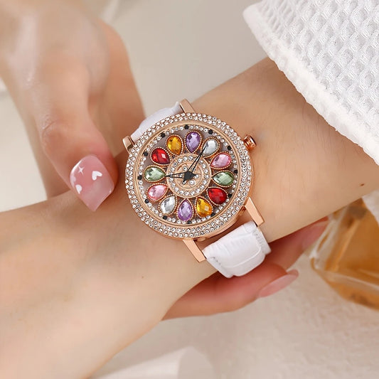 Sparkling Fashion Quartz Watch with Colorful Rhinestones