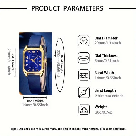 Women Fashion Retro PU Leather Band Quartz Watches+Crystal Jewelry Set