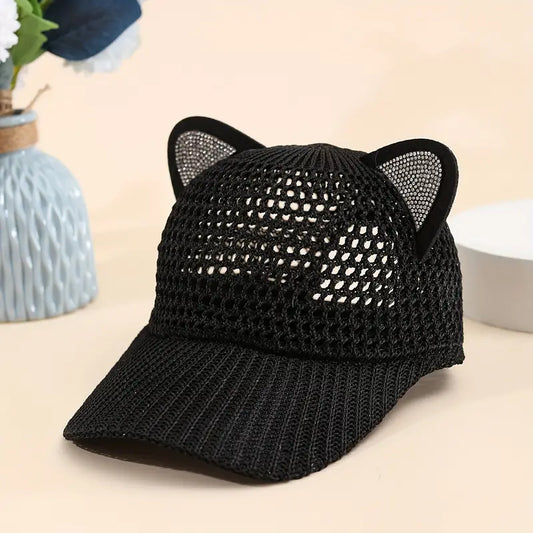 1pc Breathable Mesh Baseball Cap with Cute Cat Ears