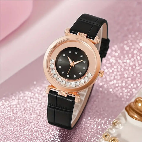 Elegant Rhinestone Quartz Watch with Sunburst Dial