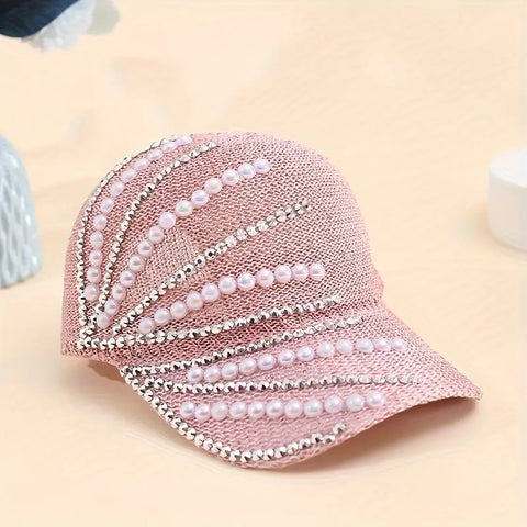 Sparkling Sequin Phoenix Tail Baseball Cap with Faux Pearl Accents