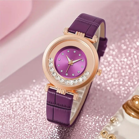 Elegant Rhinestone Quartz Watch with Sunburst Dial