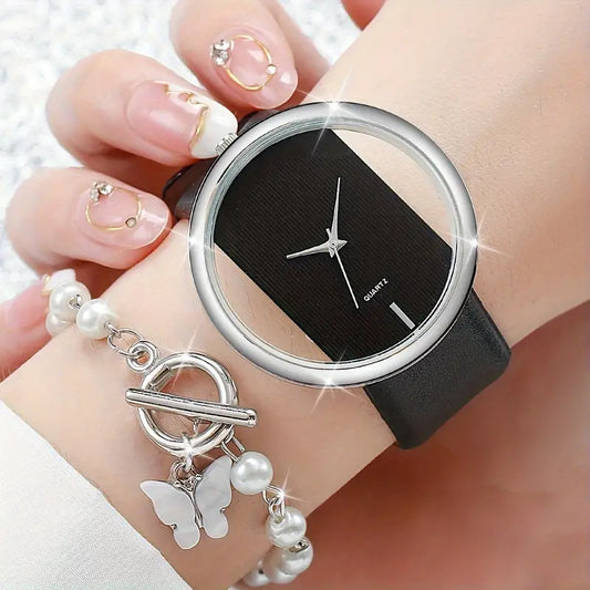 Skeleton Dial  Quartz Watch +Bracelet