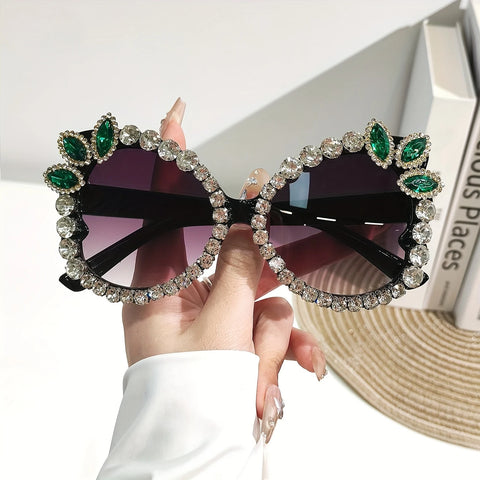 Handmade Inlaid Diamond Retro Floral Pattern  Eyeglasses