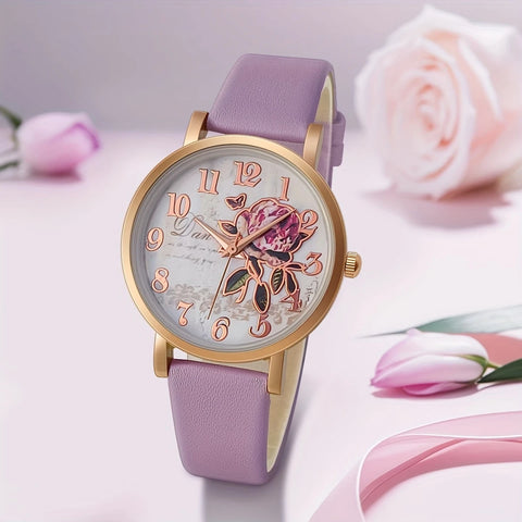 Women's Elegant Quartz Watch with Floral Design