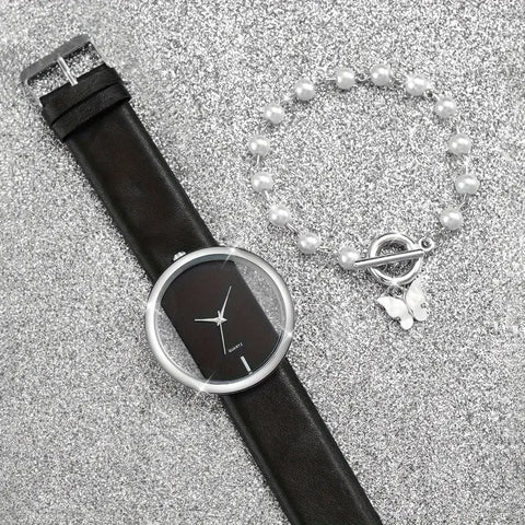 Skeleton Dial  Quartz Watch +Bracelet