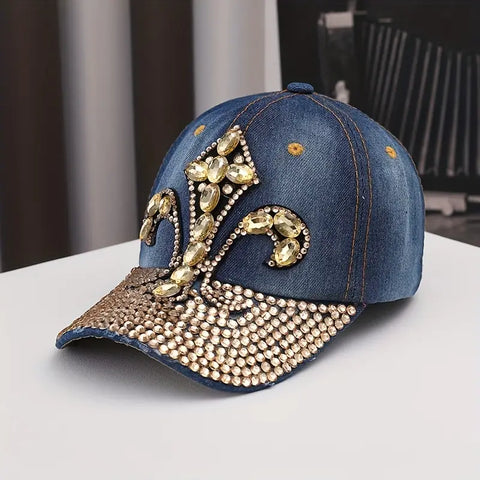 Luxury Rhinestone Embellished Denim Baseball Cap