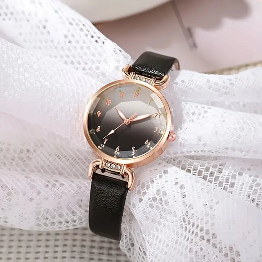 12-Digit  Quartz Watch With  Faux Leather Band