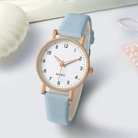 PU Leather Quartz Watch With Elegant Rose Gold Accents