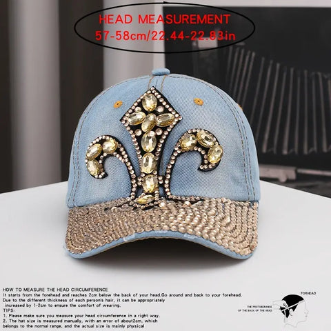 Luxury Rhinestone Embellished Denim Baseball Cap
