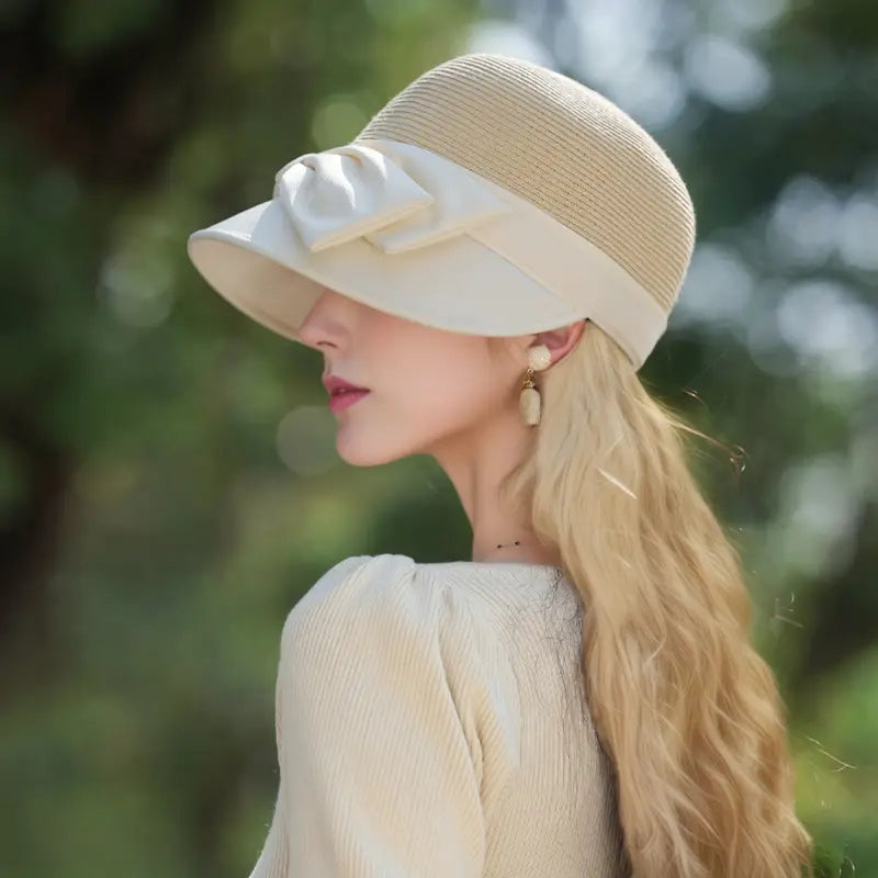 Wide Brim Sun Hat with Decorative Bow
