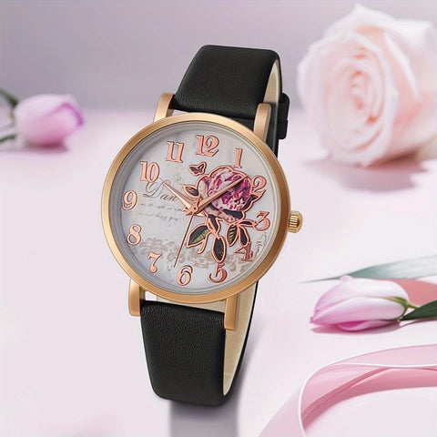 Women's Elegant Quartz Watch with Floral Design