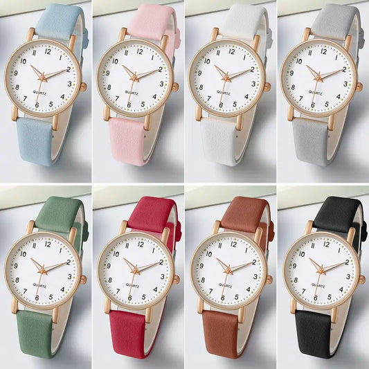 PU Leather Quartz Watch With Elegant Rose Gold Accents