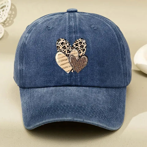 Three Leopard Print Heart Print  Washed Baseball Cap