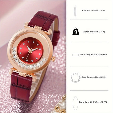 Elegant Rhinestone Quartz Watch with Sunburst Dial