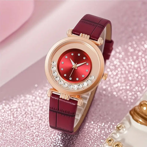 Elegant Rhinestone Quartz Watch with Sunburst Dial