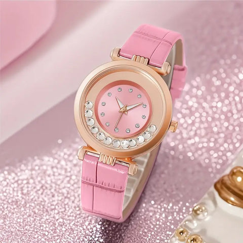 Elegant Rhinestone Quartz Watch with Sunburst Dial