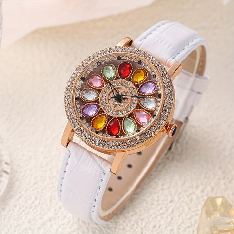 Sparkling Fashion Quartz Watch with Colorful Rhinestones