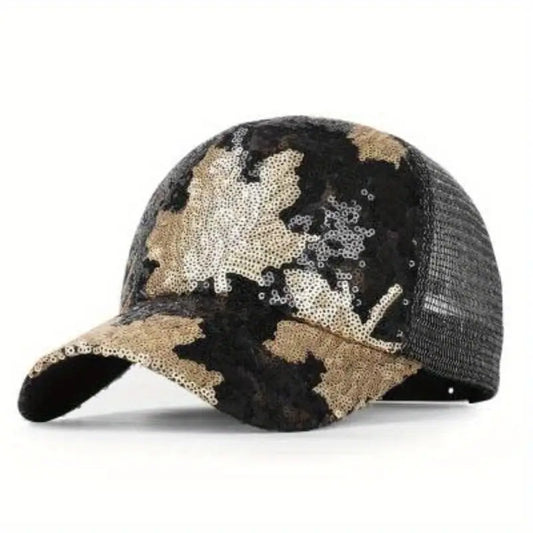 Sequin Leaf Baseball Cap - Adjustable