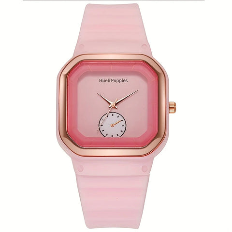 Minimalist Square Quartz Watch With Soft Flexible Plastic Strap