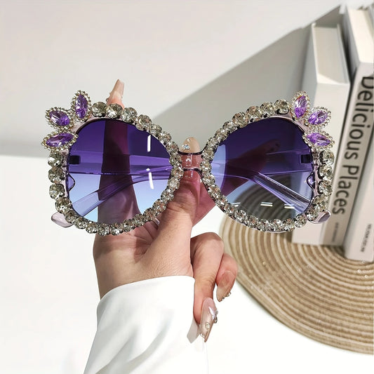 Handmade Inlaid Diamond Retro Floral Pattern  Eyeglasses