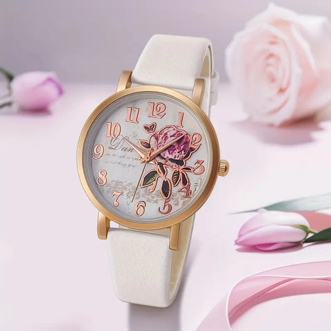 Women's Elegant Quartz Watch with Floral Design