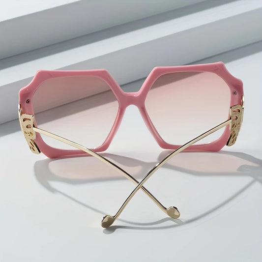 Geometric Oversized Pink Glasses with Butterfly Decoration