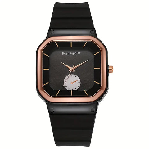 Minimalist Square Quartz Watch With Soft Flexible Plastic Strap