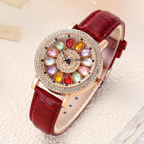Sparkling Fashion Quartz Watch with Colorful Rhinestones