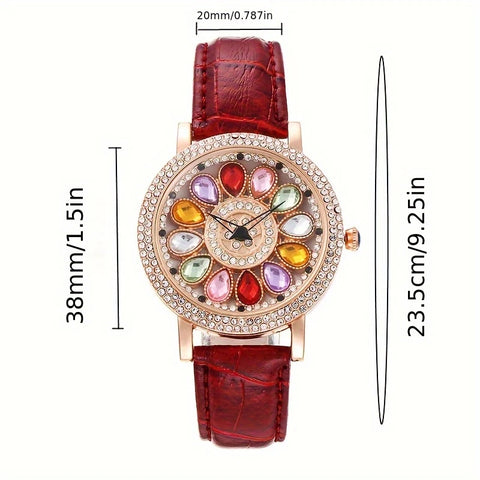 Sparkling Fashion Quartz Watch with Colorful Rhinestones