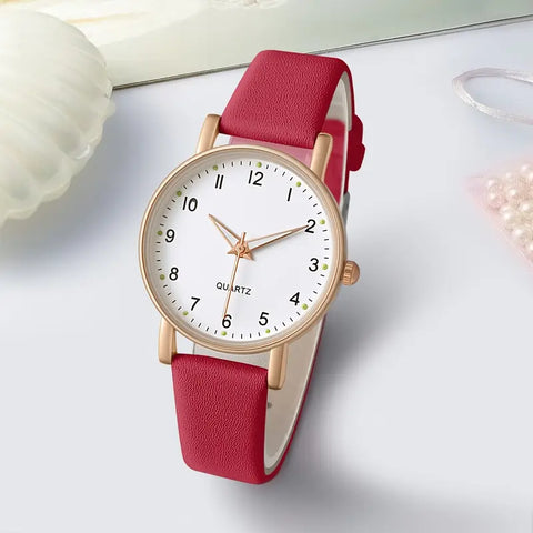 PU Leather Quartz Watch With Elegant Rose Gold Accents
