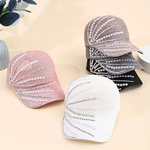 Sparkling Sequin Phoenix Tail Baseball Cap with Faux Pearl Accents