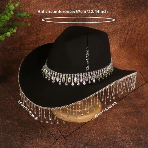 Elegant Rhinestone Tassel Cowboy Hat