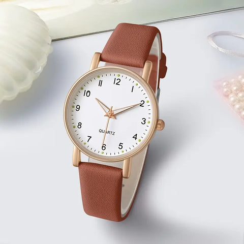 PU Leather Quartz Watch With Elegant Rose Gold Accents