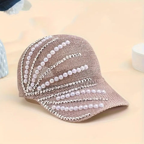 Sparkling Sequin Phoenix Tail Baseball Cap with Faux Pearl Accents