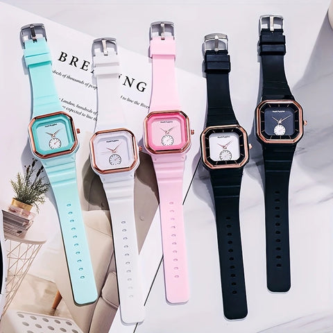 Minimalist Square Quartz Watch With Soft Flexible Plastic Strap