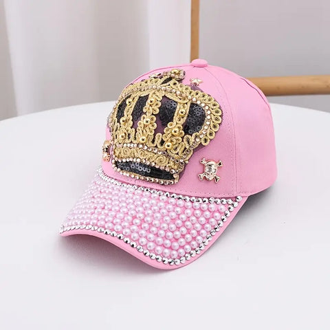 Cotton Baseball Cap with Rhinestone Crown
