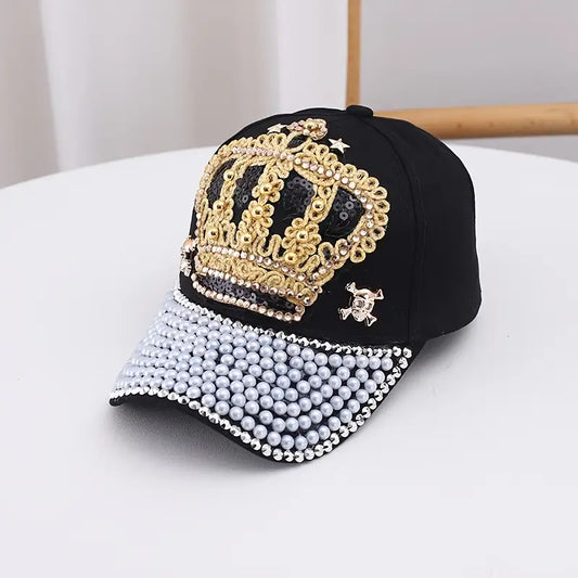 Cotton Baseball Cap with Rhinestone Crown
