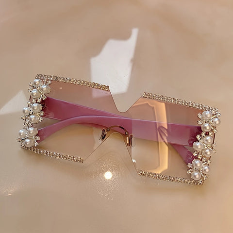 Elegant Flower Decor No Frame Square Luxury Rhinestone Glasses